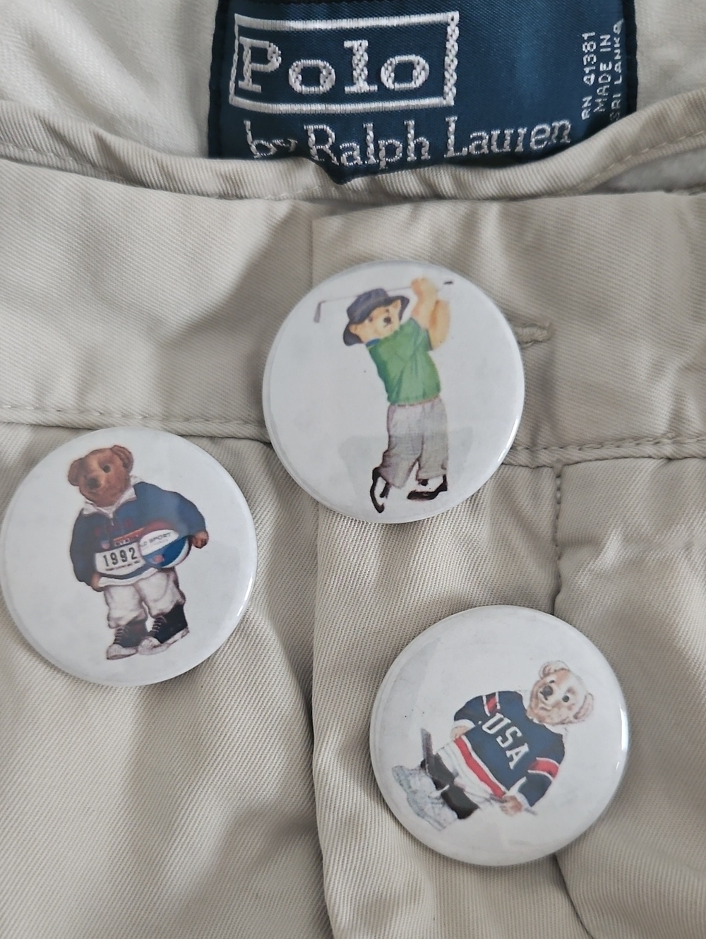 Ralph Lauren Polo Bear Set 3 Metal 90s Pins Polo Golf Hockey Basketball Button